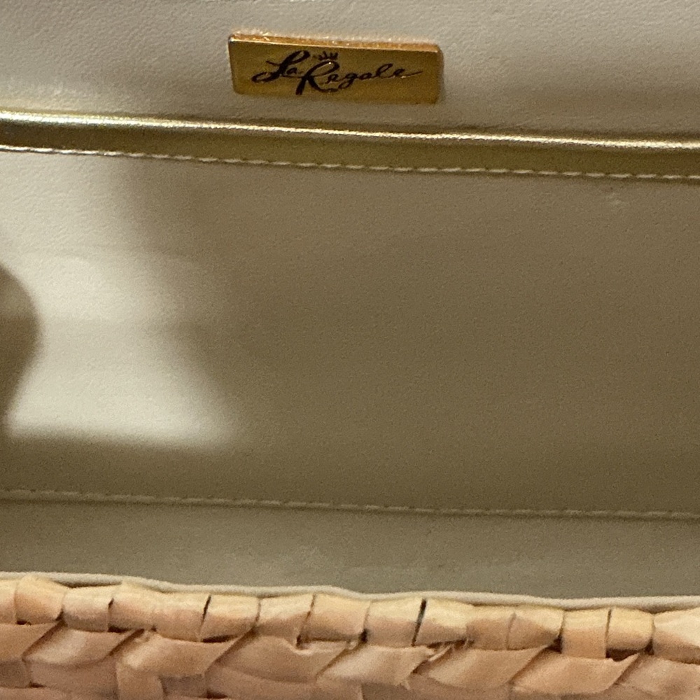 Elegant Woven Tan Clutch with Gold Vintage Koret Woven Straw Clutch Gold Chain S - Picture 2 of 4